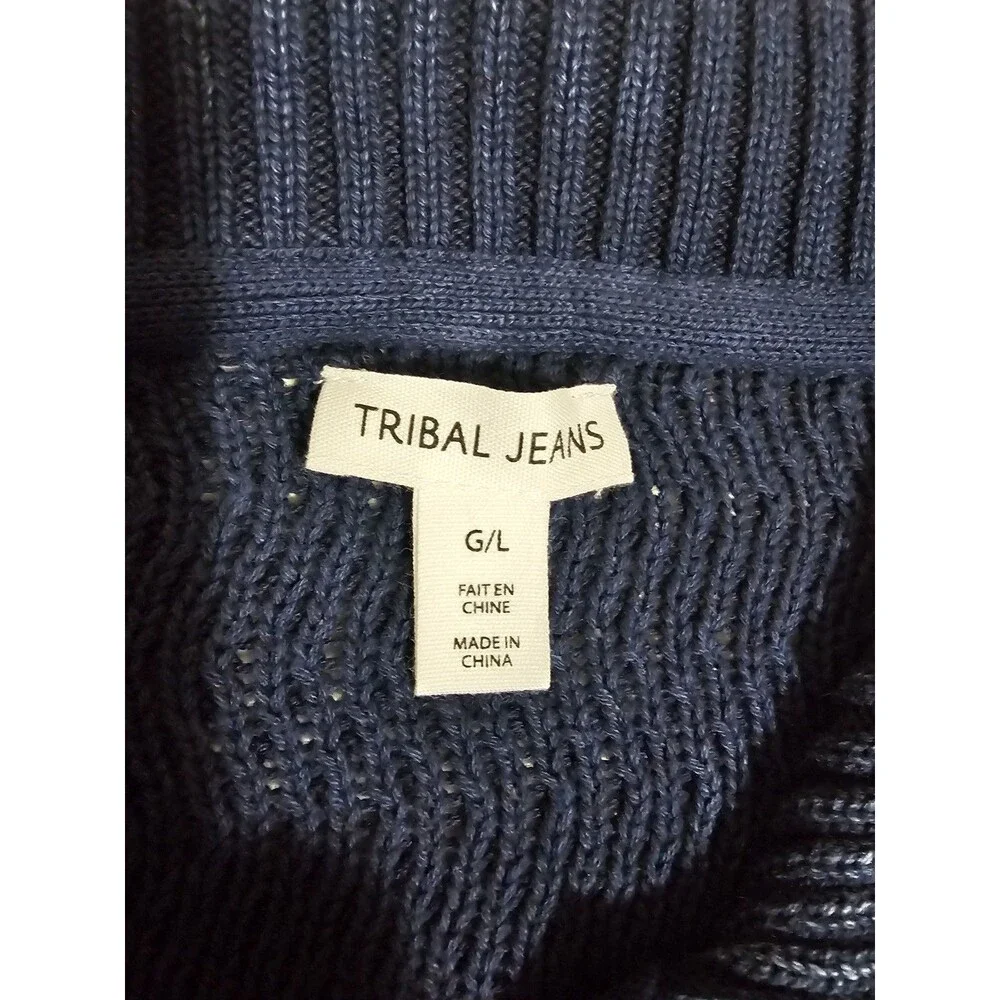 Tribal Jeans Blue 100% Cotton Cable Knit Button Front Cardigan Sweater L